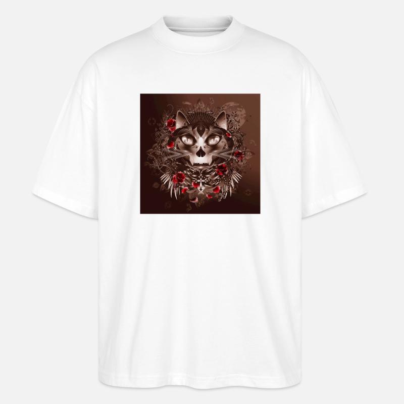 dunkle geheimnisvolle Katze im Rosengarten - Stanley/Stella Oversized Unisex Bio T-Shirt Blaster 2.0 - Weiß