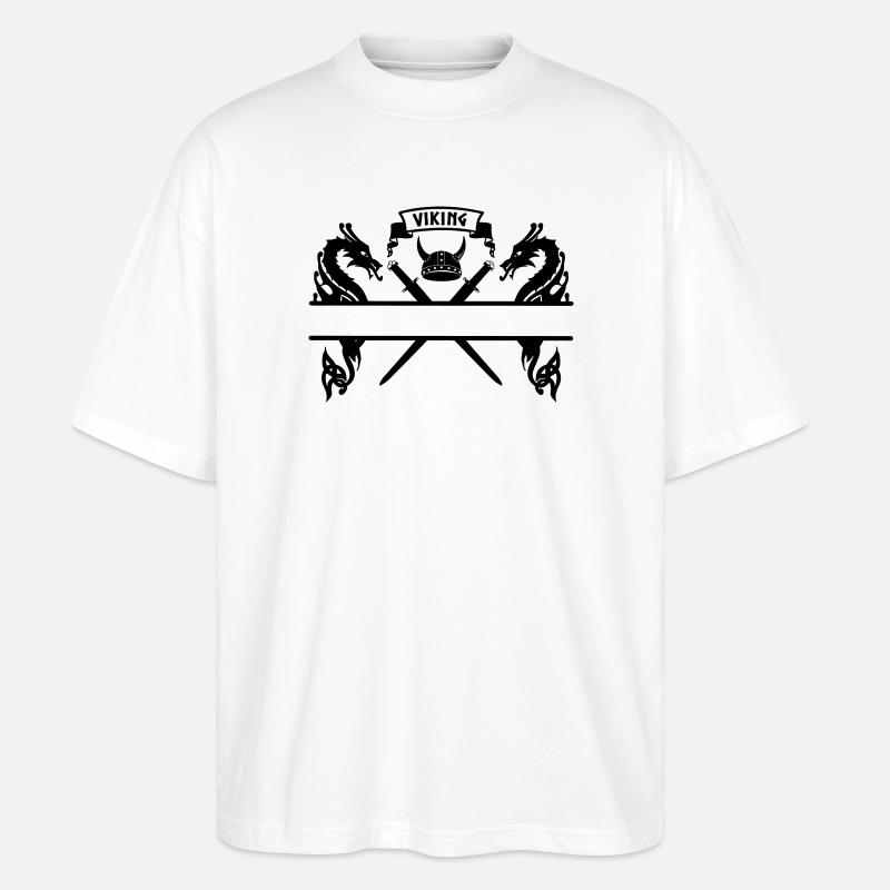 Wikinger-Namensschild zwei Schwerter, Helm - Stanley/Stella Oversized Unisex Bio T-Shirt Blaster 2.0 - Weiß
