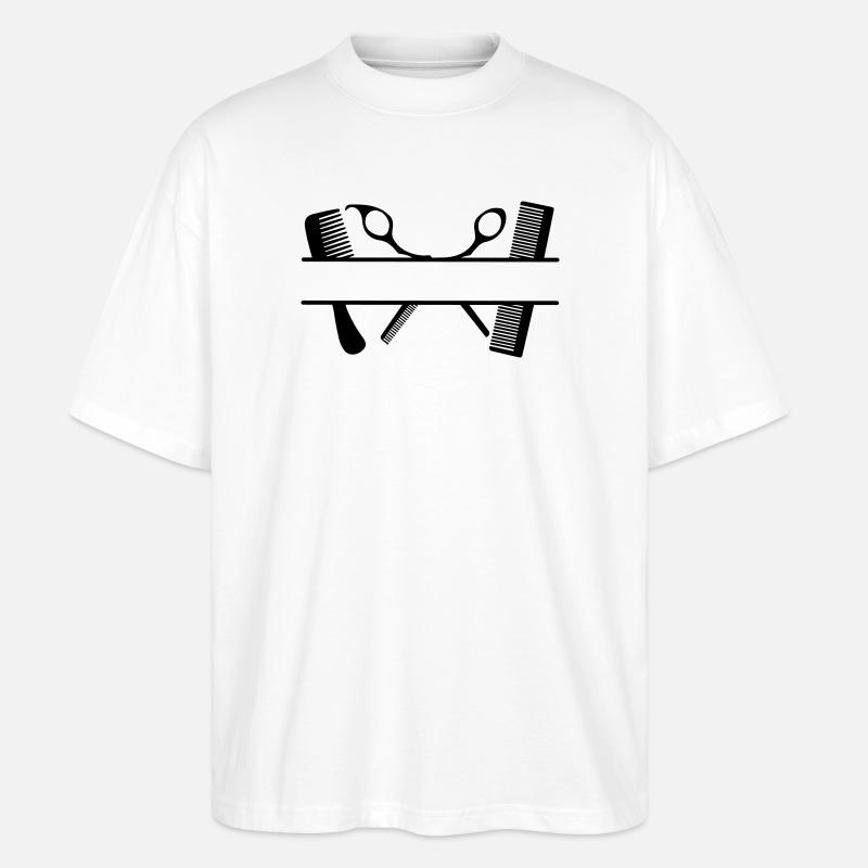 Zwei Kämme und Scheren Textbanner - Stanley/Stella Oversized Unisex Bio T-Shirt Blaster 2.0 - Weiß
