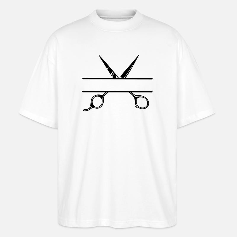 Texte bannière logo coiffeur ouvrir ciseaux - T-shirt bio Blaster 2.0 coupe oversize Stanley/Stella Unisexe - blanc