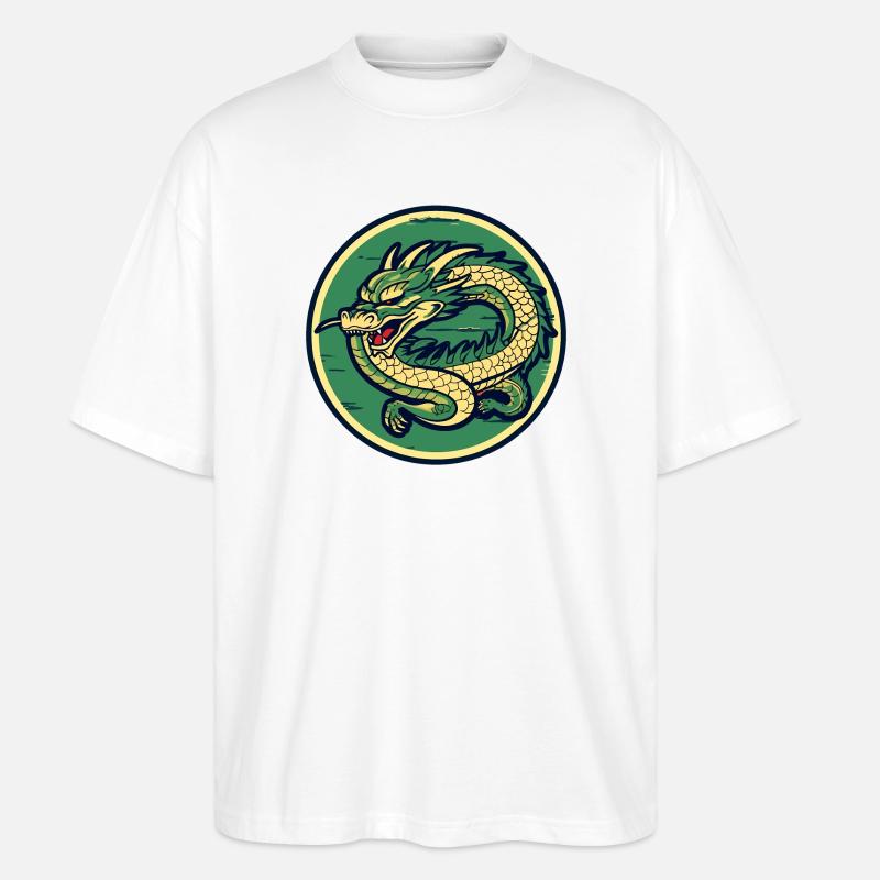 Dragon Crest Circle Patch - Stanley/Stella Oversized Unisex Bio T-Shirt Blaster 2.0 - Weiß