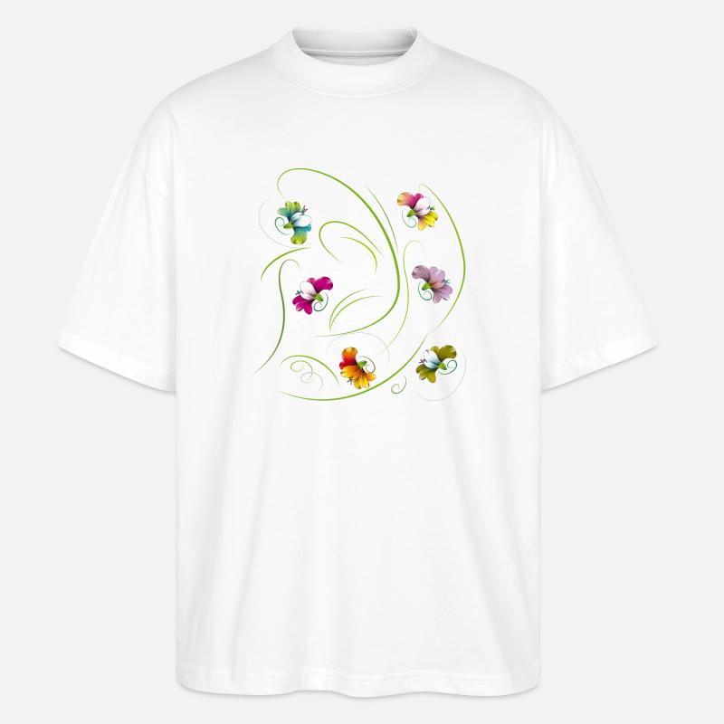 vrille florale, fleurs - T-shirt bio Blaster 2.0 coupe oversize Stanley/Stella Unisexe - blanc