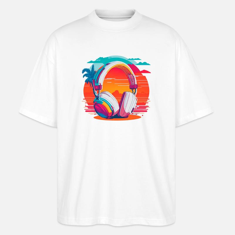 80s Kopfhörer - Stanley/Stella Oversized Unisex Bio T-Shirt Blaster 2.0 - Weiß