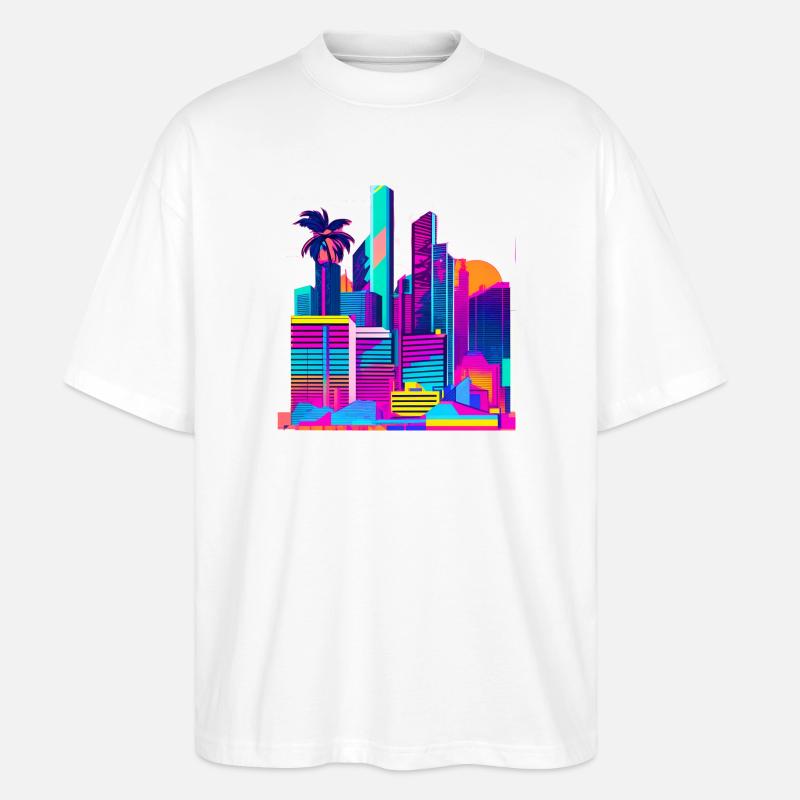 80s Skyline - Stanley/Stella Oversized Unisex Bio T-Shirt Blaster 2.0 - Weiß