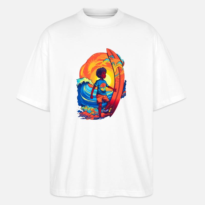 Surfender mit Sonnenstrahl-Motiv - Stanley/Stella Oversized Unisex Bio T-Shirt Blaster 2.0 - Weiß