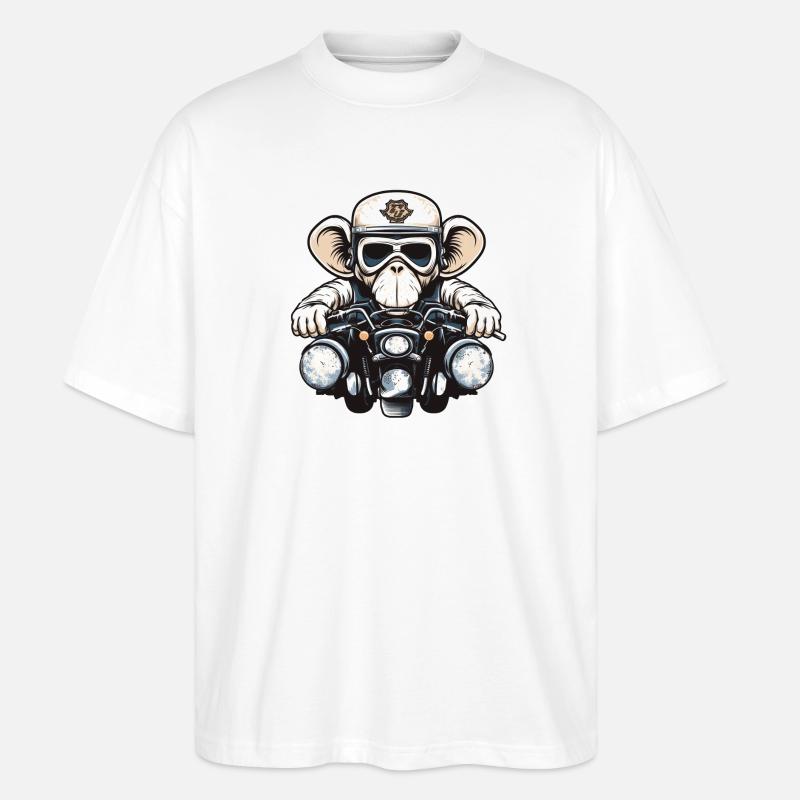 Affe auf Motorrad - Stanley/Stella Oversized Unisex Bio T-Shirt Blaster 2.0 - Weiß