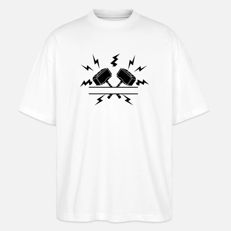 Zwei Thor-Hämmer mit Textausschnitt - Stanley/Stella Oversized Unisex Bio T-Shirt Blaster 2.0 - Weiß