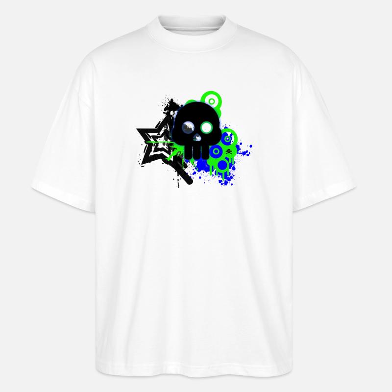 Neon Schädel Spritzer - Stanley/Stella Oversized Unisex Bio T-Shirt Blaster 2.0 - Weiß