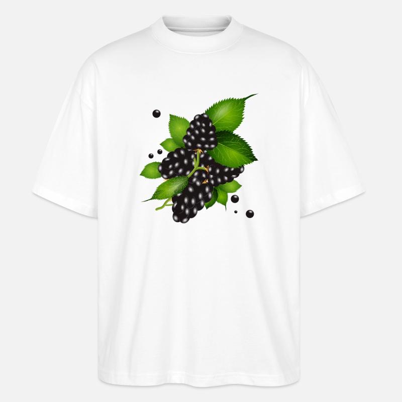 wunderschöne dunkelviolette Brombeeren mit Blätter - Stanley/Stella Oversized Unisex Bio T-Shirt Blaster 2.0 - Weiß