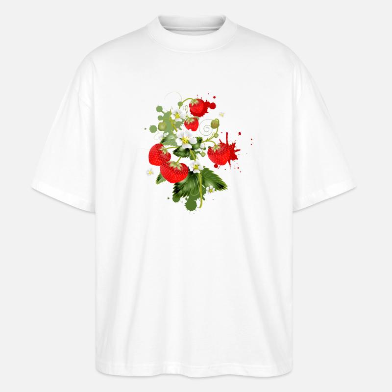 Erdbeeren Pflanze mit Erdbeeren Blüte Graffiti - Stanley/Stella Oversized Unisex Bio T-Shirt Blaster 2.0 - Weiß