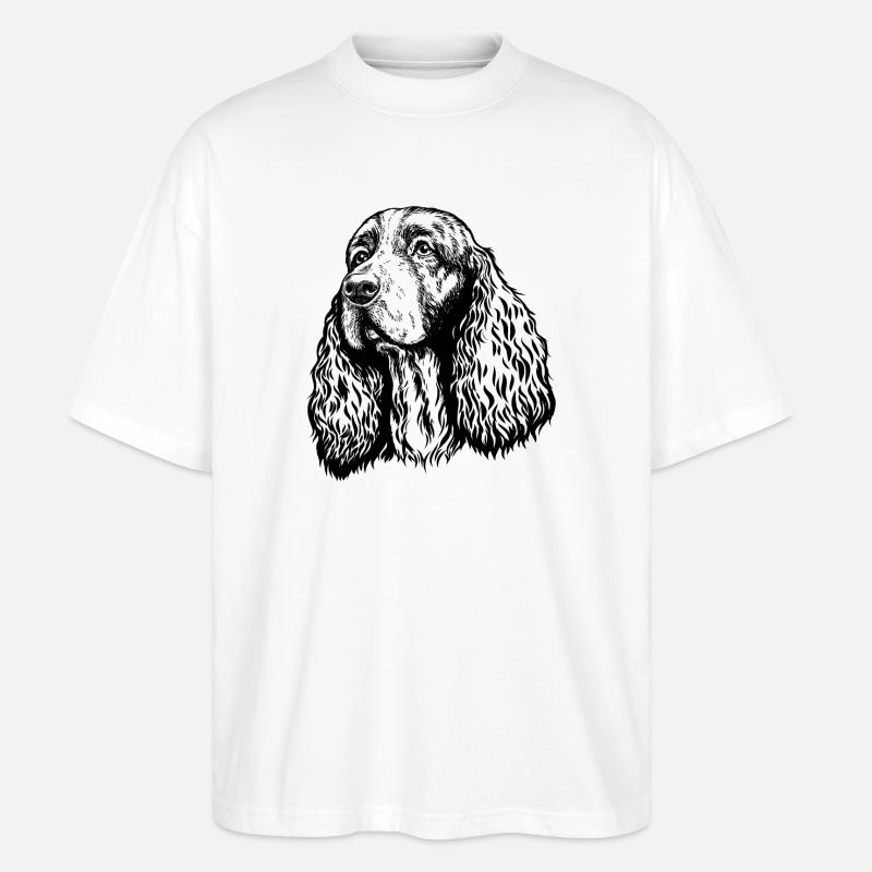 Springer Spaniel Portrait schwarz - Stanley/Stella Oversized Unisex Bio T-Shirt Blaster 2.0 - Weiß