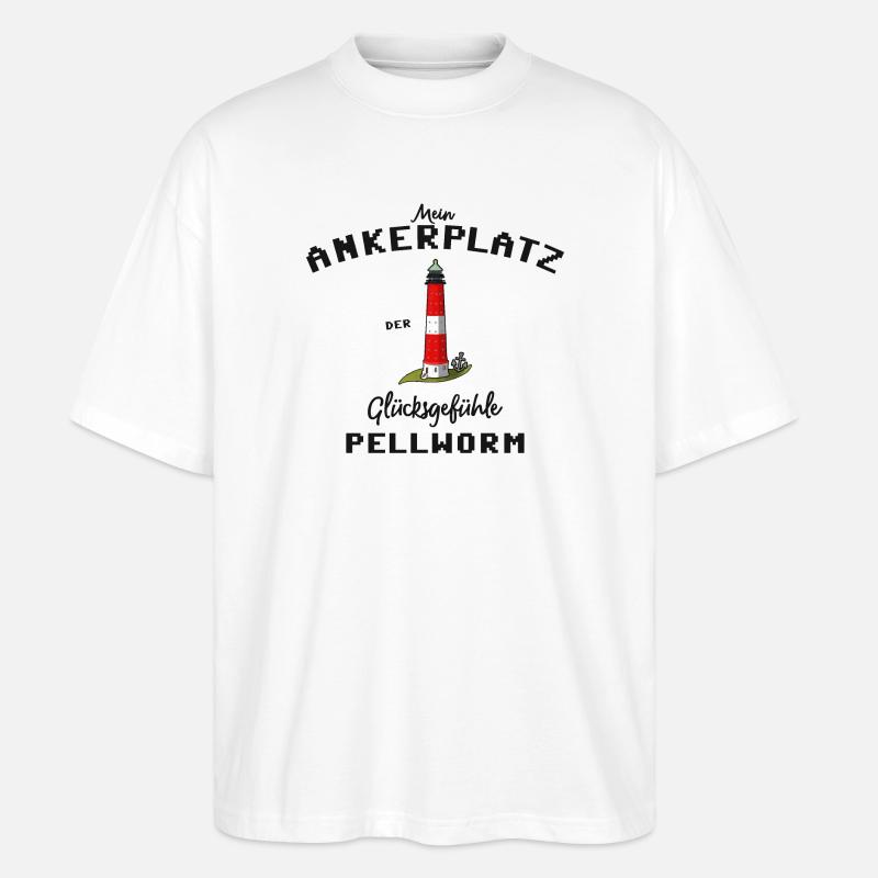 Pellworm, Ankerplatz Glücksgefühle, Leuchtturm - Stanley/Stella Oversized Unisex Bio T-Shirt Blaster 2.0 - Weiß