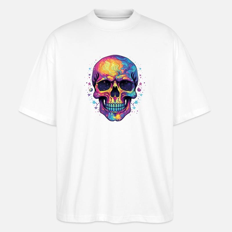 Psychedelisch Neon Schädel - Stanley/Stella Oversized Unisex Bio T-Shirt Blaster 2.0 - Weiß