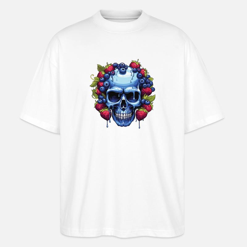 Blauer Schädel mit Beerengirlande - Stanley/Stella Oversized Unisex Bio T-Shirt Blaster 2.0 - Weiß
