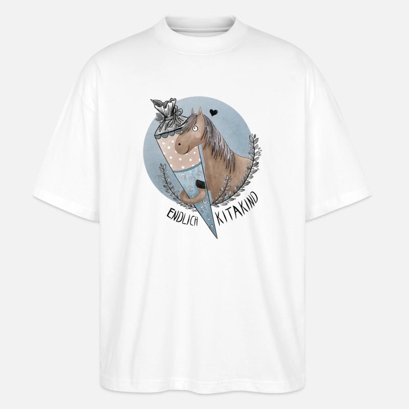 Endlich Kitakind Pferd mit Schultüte Blau - Stanley/Stella Oversized Unisex Bio T-Shirt Blaster 2.0 - Weiß