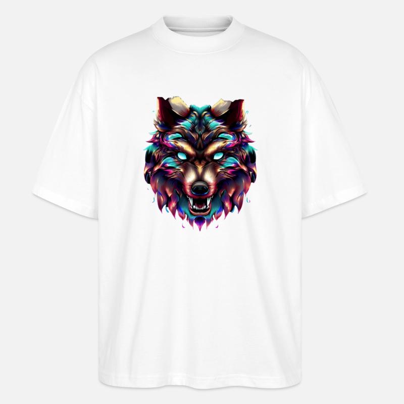 Wolf’s Head Synthwave Wolf - T-shirt bio Blaster 2.0 coupe oversize Stanley/Stella Unisexe - blanc