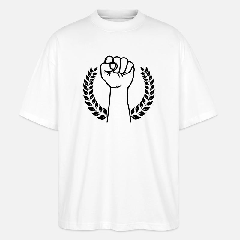 Fist held up in laurel wreath - Stanley/Stella Oversized Unisex Organic T-shirt Blaster 2.0 - white
