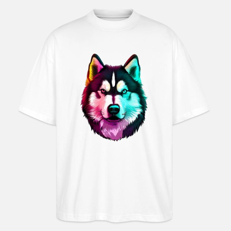 Wolf Husky Hund - Stanley/Stella Oversized Unisex Bio T-Shirt Blaster 2.0 - Weiß