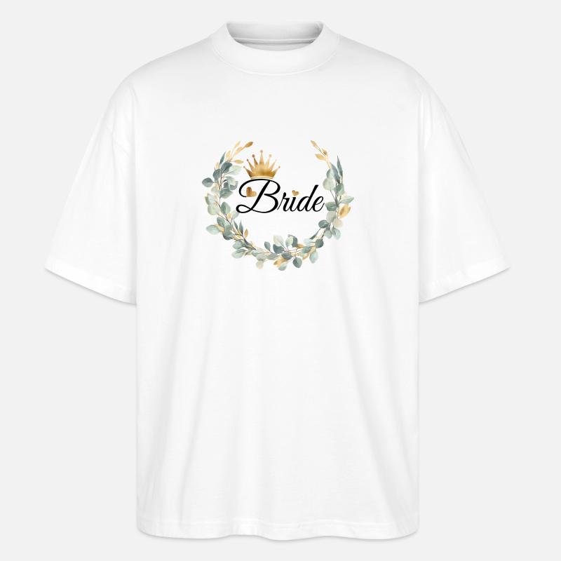 Team Bride! Kranz & Krone Design, personalisierbar - Stanley/Stella Oversized Unisex Bio T-Shirt Blaster 2.0 - Weiß