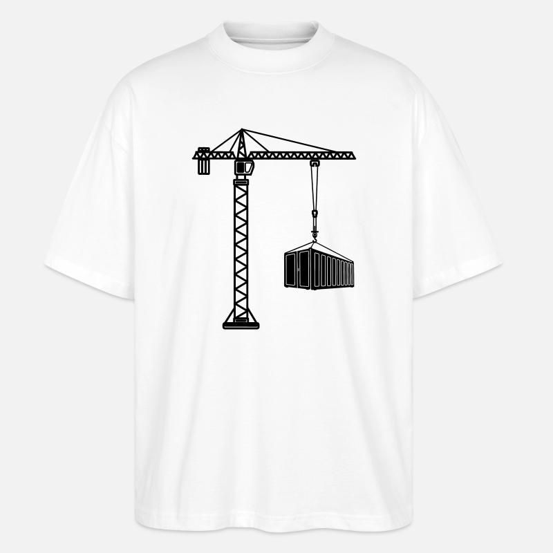 Construction crane with sea container - Stanley/Stella Oversized Unisex Organic T-shirt Blaster 2.0 - white
