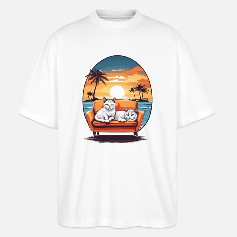 Katzen auf Sofa - Stanley/Stella Oversized Unisex Bio T-Shirt Blaster 2.0 - Weiß