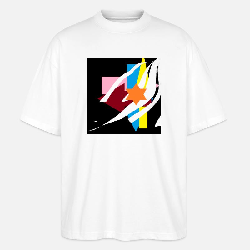 Geometrische Farbexplosion Sternakzent - Stanley/Stella Oversized Unisex Bio T-Shirt Blaster 2.0 - Weiß