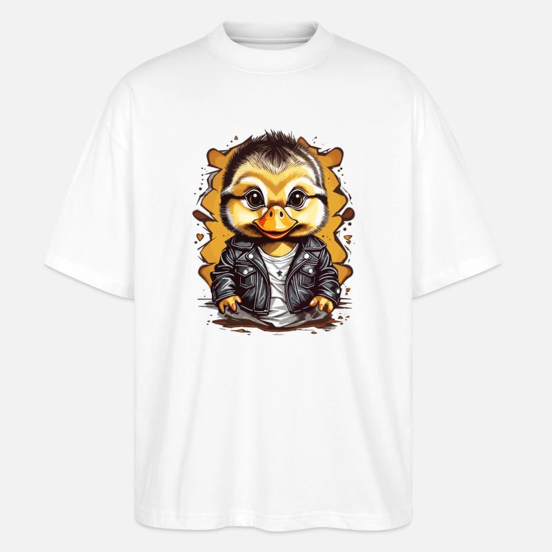 Süße Ente mit Lederjacke - Stanley/Stella Oversized Unisex Bio T-Shirt Blaster 2.0 - Weiß