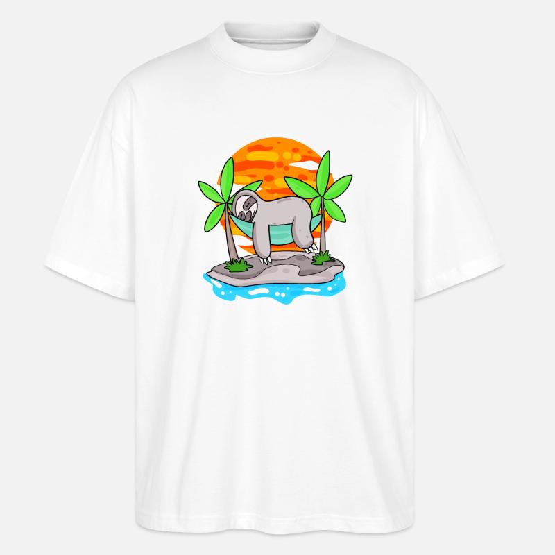 Sloth on the beach - Stanley/Stella Oversized Unisex Organic T-shirt Blaster 2.0 - white