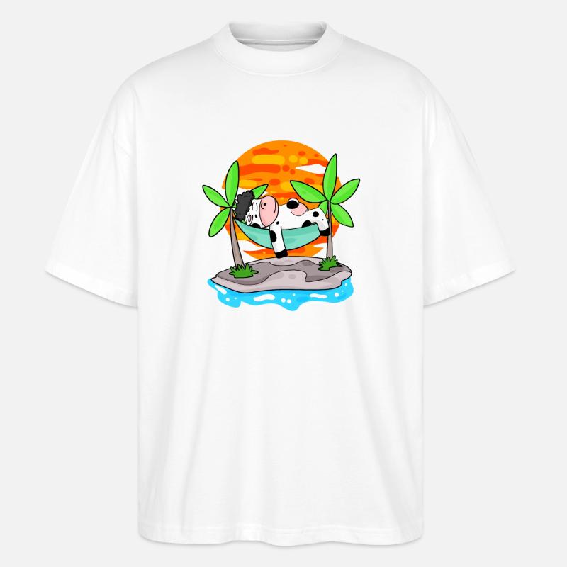 Vache sur la plage - T-shirt bio Blaster 2.0 coupe oversize Stanley/Stella Unisexe - blanc