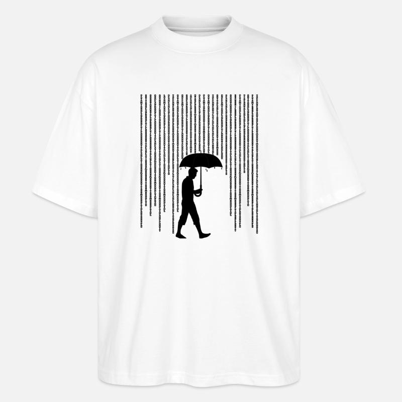 Silhouette Mann mit Regenschirm - Stanley/Stella Oversized Unisex Bio T-Shirt Blaster 2.0 - Weiß