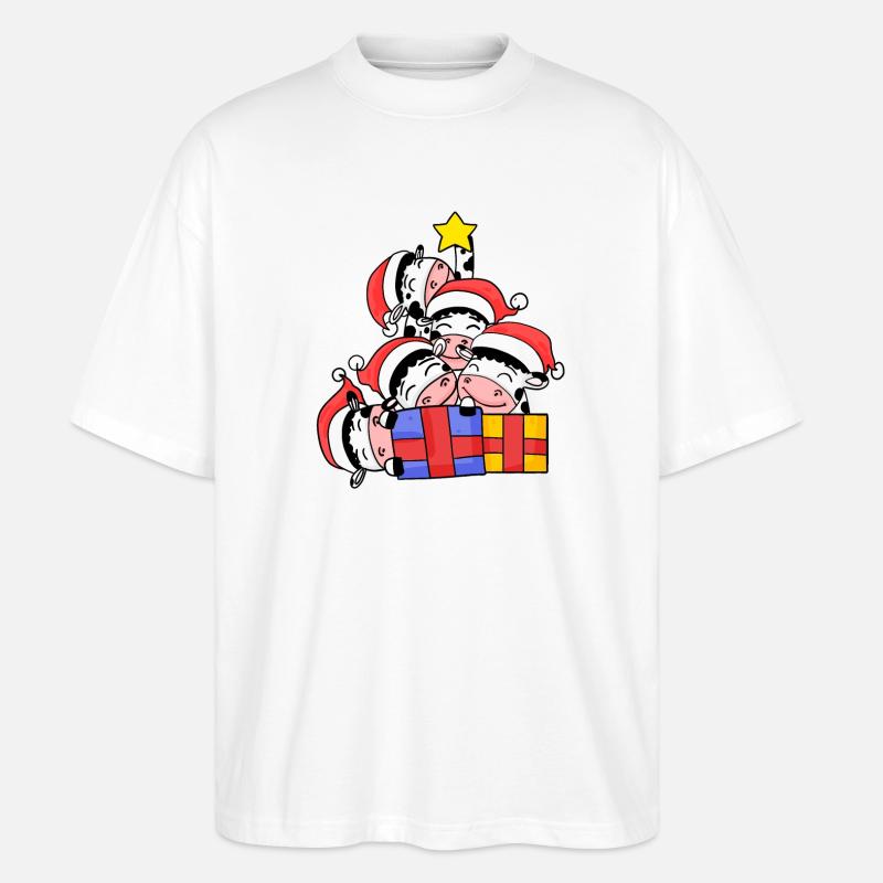 Kuh Baum Weihnachten Weihnachtsbaum - Stanley/Stella Oversized Unisex Bio T-Shirt Blaster 2.0 - Weiß
