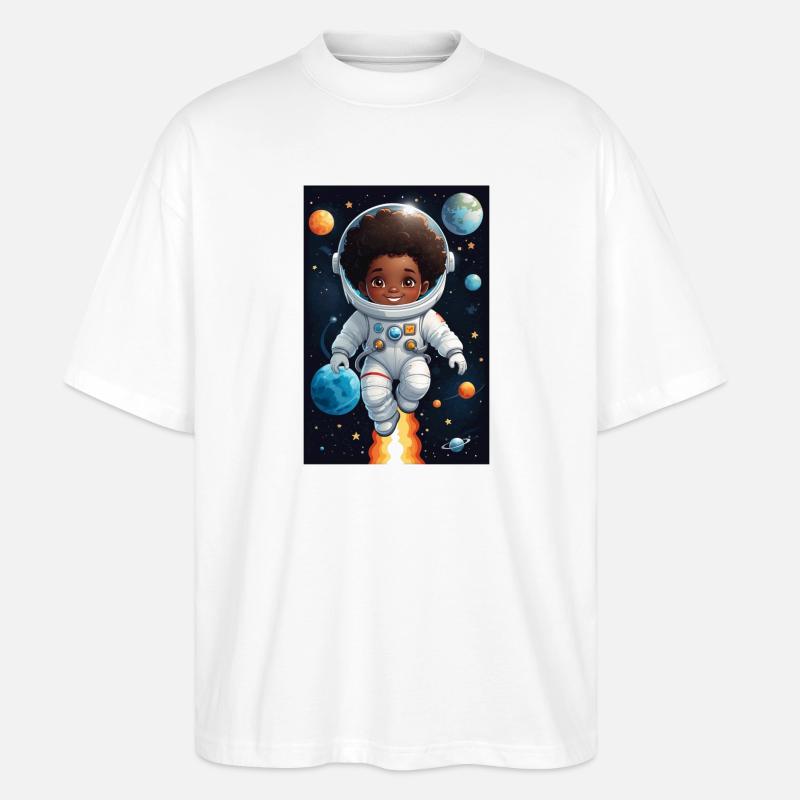 Visage d’enfant aventurier de l’espace - T-shirt bio Blaster 2.0 coupe oversize Stanley/Stella Unisexe - blanc
