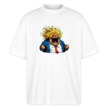 Weißer Mann will Angst schüren - Stanley/Stella Oversized Unisex Bio T-Shirt Blaster 2.0 - Weiß - Vorne - Alina (178cm) & Michal (187cm)