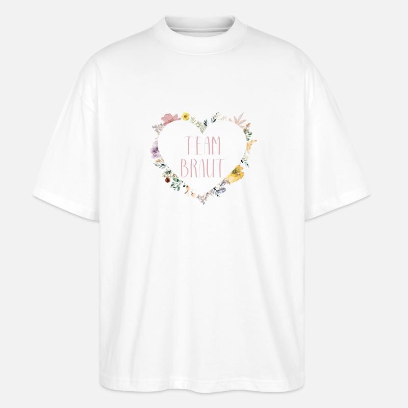 Team Braut! Herz-Blumen, personalisierbar - Stanley/Stella Oversized Unisex Bio T-Shirt Blaster 2.0 - Weiß