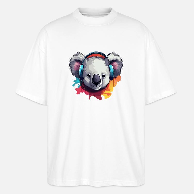 Koala mit Kopfhörer Koalabären - Stanley/Stella Oversized Unisex Bio T-Shirt Blaster 2.0 - Weiß