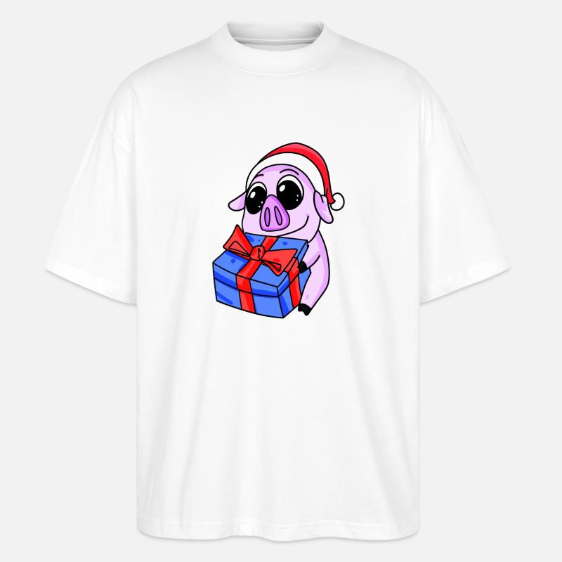 Schwein Weihnachten - Stanley/Stella Oversized Unisex Bio T-Shirt Blaster 2.0 - Weiß