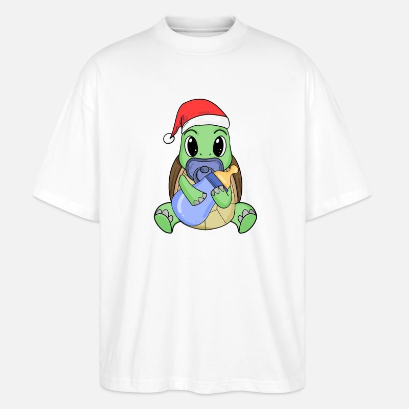 Tortue bébé Noël - T-shirt bio Blaster 2.0 coupe oversize Stanley/Stella Unisexe - blanc