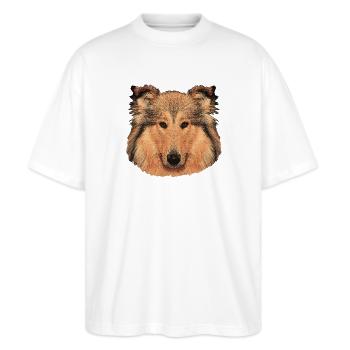 hunde tees mädchen, langhaar collie - Stanley/Stella Oversized Unisex Bio T-Shirt Blaster 2.0 - Weiß - Vorne - Alina (178cm) & Michal (187cm)