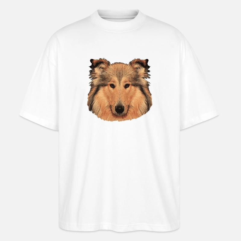 hunde tees mädchen, langhaar collie - Stanley/Stella Oversized Unisex Bio T-Shirt Blaster 2.0 - Weiß