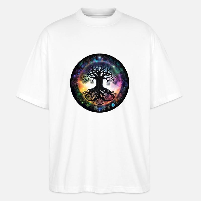 Root tree in rainbow circle - Stanley/Stella Oversized Unisex Organic T-shirt Blaster 2.0 - white