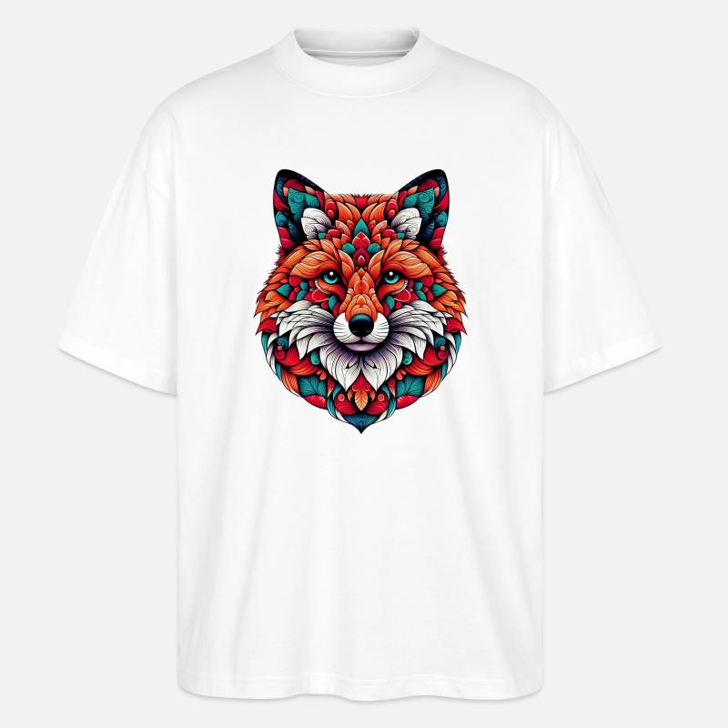 Fuchs mit Mandalas geschmückt - Stanley/Stella Oversized Unisex Bio T-Shirt Blaster 2.0 - Weiß