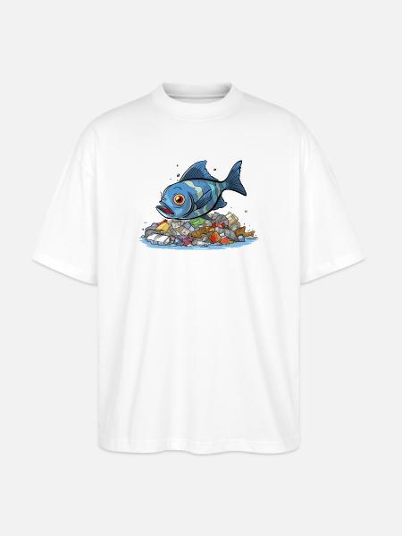 Fisk i plastik havforureningsskjorte - Stanley/Stella Oversize Unisex Øko T-shirt Blaster 2.0 - hvid