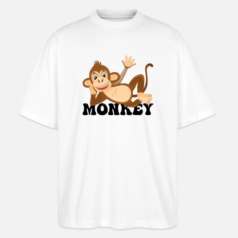 Fröhliche Monkey Lounge Illustration - Stanley/Stella Oversized Unisex Bio T-Shirt Blaster 2.0 - Weiß