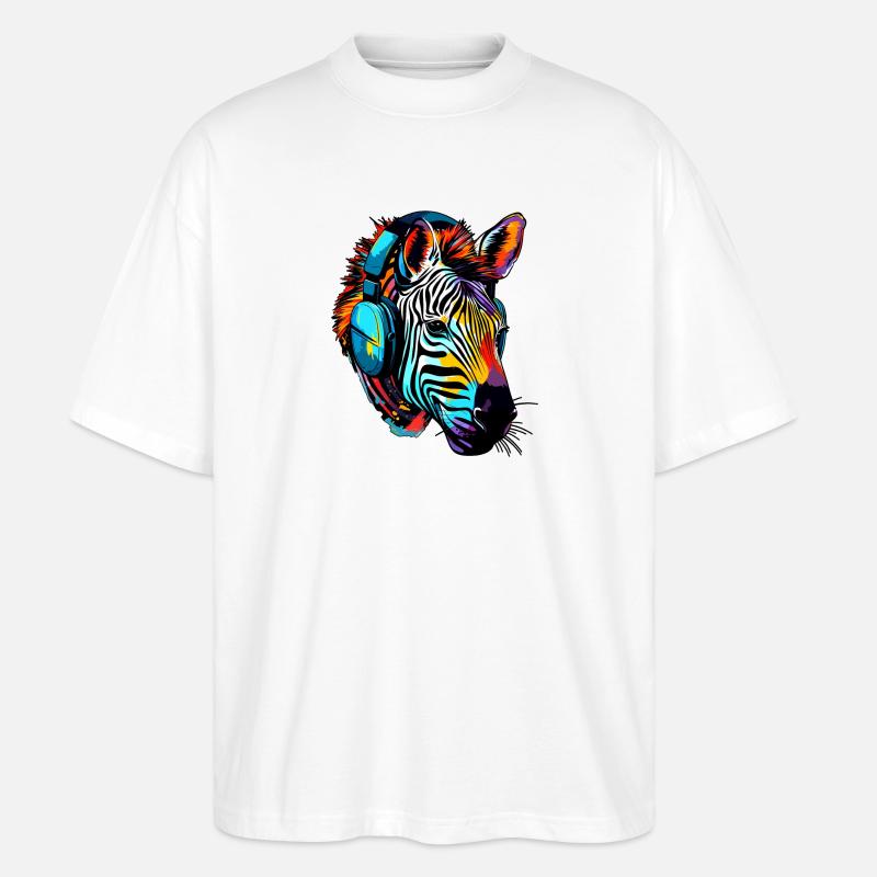 Zebra mit Kopfhörer Musik Zebrakopf - Stanley/Stella Oversized Unisex Bio T-Shirt Blaster 2.0 - Weiß