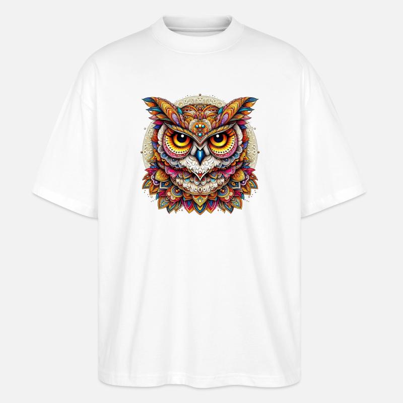 Eule mit Mandalas verziert - Stanley/Stella Oversized Unisex Bio T-Shirt Blaster 2.0 - Weiß