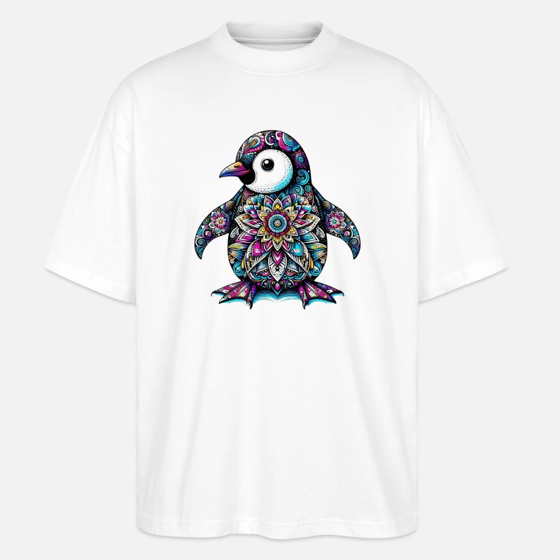 Pinguin mit Mandalas verziert - Stanley/Stella Oversized Unisex Bio T-Shirt Blaster 2.0 - Weiß