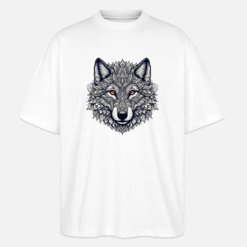 Wolf mit Mandalas verziert - Stanley/Stella Oversized Unisex Bio T-Shirt Blaster 2.0 - Weiß