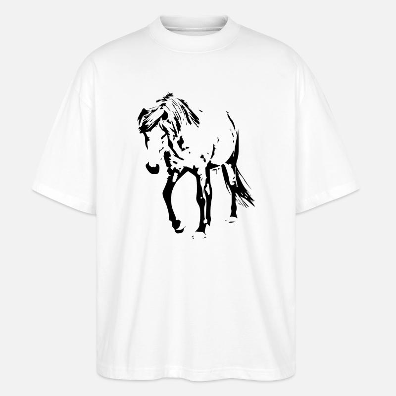 Pferde T-shirt Geschenk Reiter  - Stanley/Stella Oversized Unisex Bio T-Shirt Blaster 2.0 - Weiß