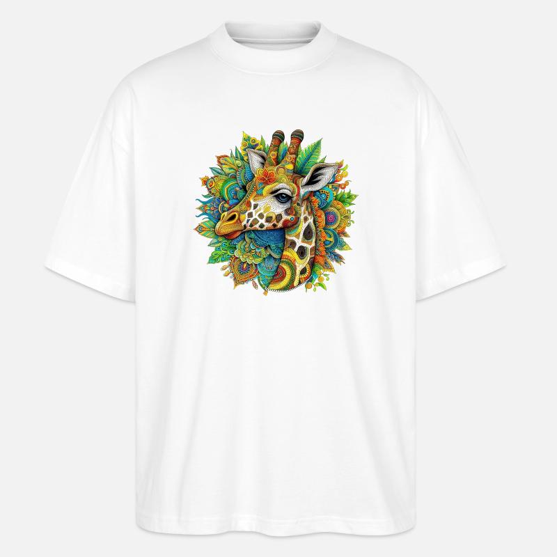 Giraffe mit Mandalas verziert - Stanley/Stella Oversized Unisex Bio T-Shirt Blaster 2.0 - Weiß