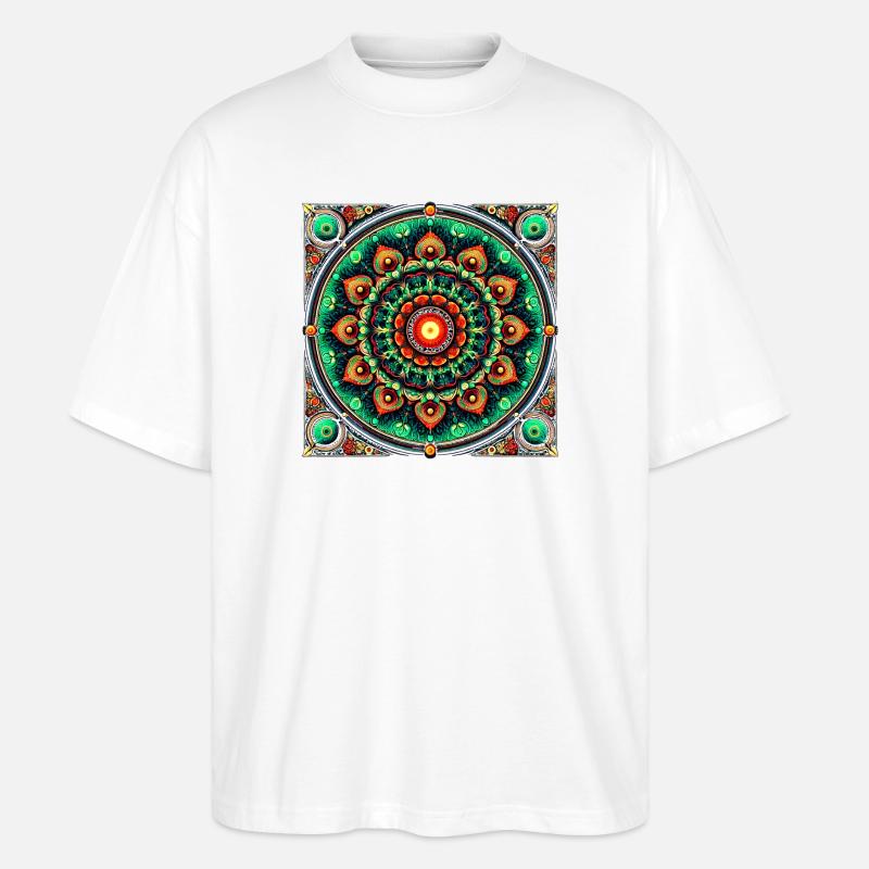 Buntglas-Mandala grün und orange - Stanley/Stella Oversized Unisex Bio T-Shirt Blaster 2.0 - Weiß